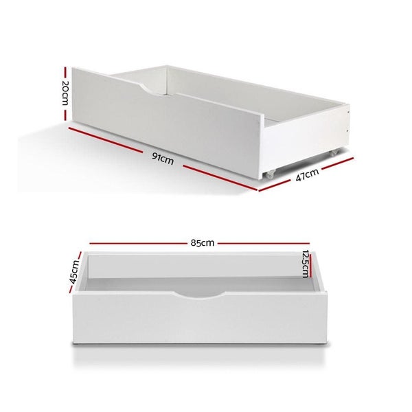 Artiss 2x Storage Drawers Trundle for Single Wooden Bed Frame Base Timber White Carousel 2
