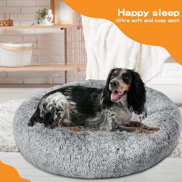 Pawz Pet Bed Memory Foam Donut Calming Nest Soft Plush Kennel Charcoal M L XL Carousel 2