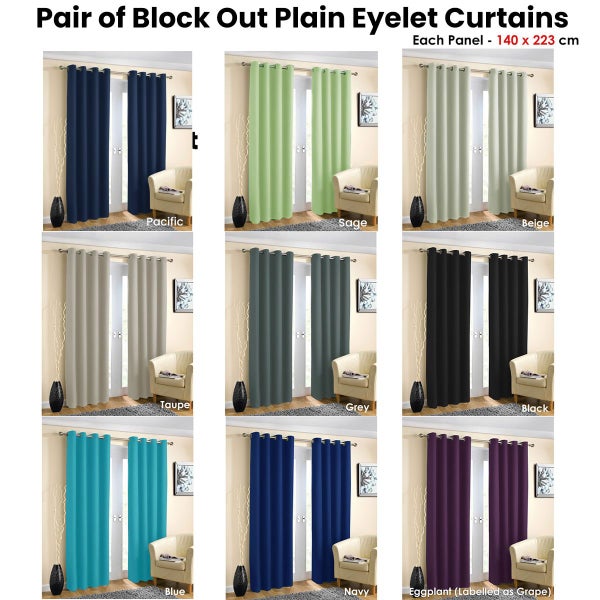 Pair of Blockout Plain Eyelet Curtains Carousel 2