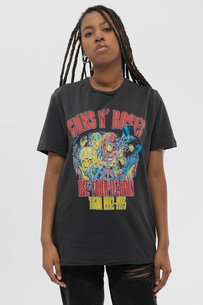 Guns N' Roses T Shirt Use Your Illusion Tour Band Logo Official Unisex Charcoal Carousel 5
