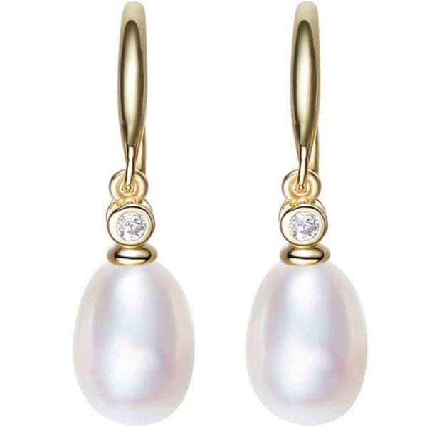 18K Gold Pearl Crystal Earrings "Natashia" (White) Carousel 1