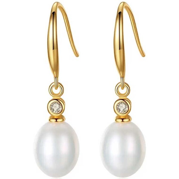 18K Gold Pearl Crystal Earrings "Natashia" (White) Carousel 7
