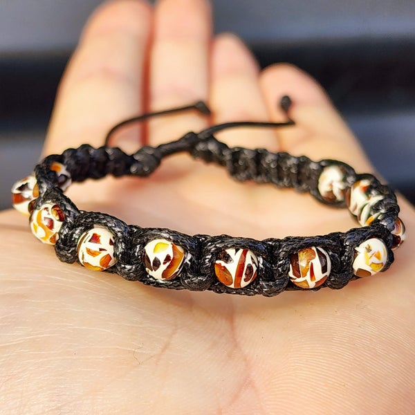 Black Macrame Cord Bracelet - Mosaic Amber Beads Carousel 1
