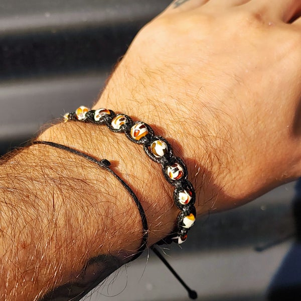 Black Macrame Cord Bracelet - Mosaic Amber Beads Carousel 2