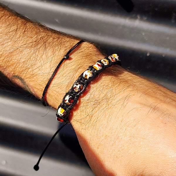 Black Macrame Cord Bracelet - Mosaic Amber Beads Carousel 4