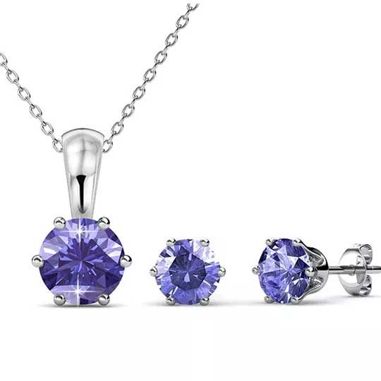 18K White Gold Crystal Jewellery Set "Alexandra" (Amethyst) Carousel 1