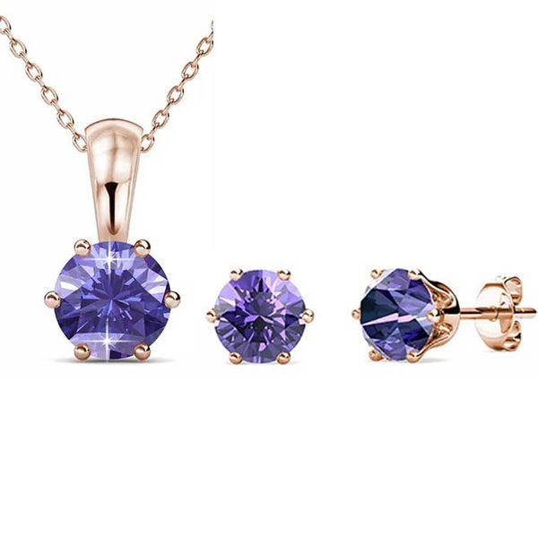 Rose Gold Crystal Jewellery Set "Alexandra" (Amethyst) Carousel 1