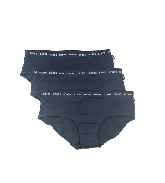 3 x Womens Bonds Everyday Boyleg Underwear Undies Black Carousel 1