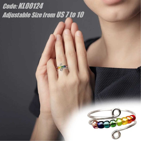 NEW new Vintage Rainbow Beads Ring Spin Moonstone Silver Ring *Sale NOW* Carousel 1