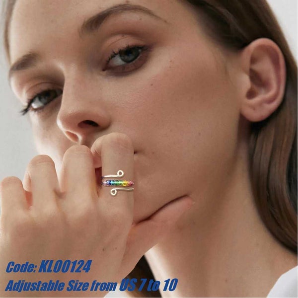 NEW new Vintage Rainbow Beads Ring Spin Moonstone Silver Ring *Sale NOW* Carousel 2