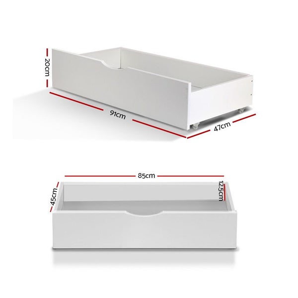 Artiss Set Of 2 Bed Frame Storage Drawers Timber Trundle For Base White Storage Carousel 2