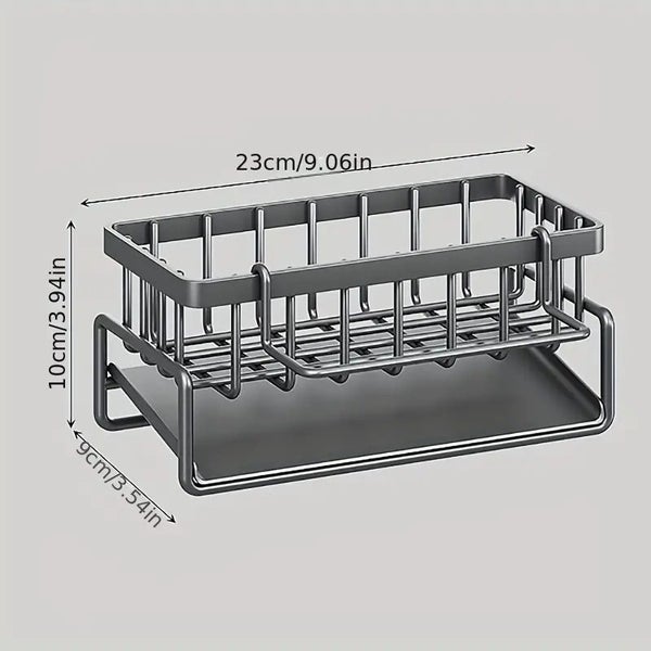 Sink Caddy Sponge Drain Rack With Dishcloth Holder Stainless Steel Storage Rack Carousel 2