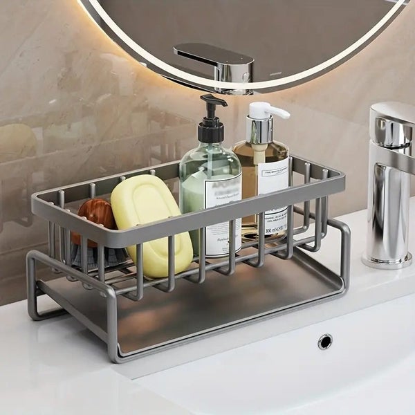 Sink Caddy Sponge Drain Rack With Dishcloth Holder Stainless Steel Storage Rack Carousel 6