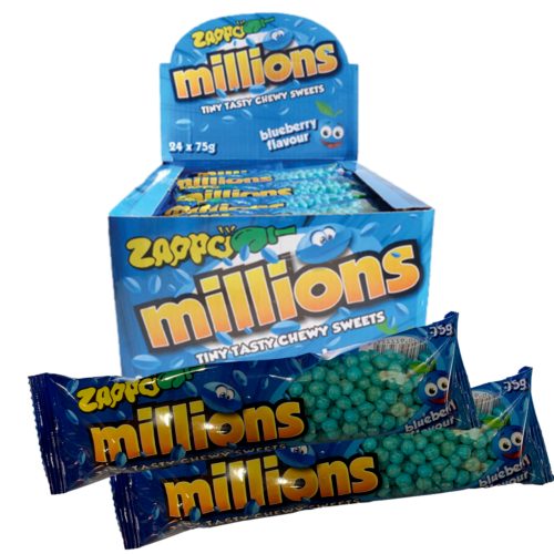Zappo Millions Tiny Tasty Chewy Sweets Candy Blueberry Flavour 75g X 24 Pack Carousel 1