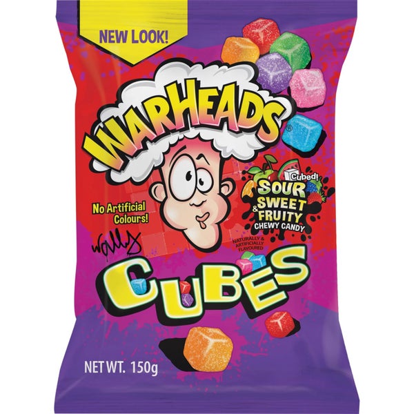 Warheads Cubes Sour and Sweet Fruity Chewy Candy 150g Bag X 12 Bags Carousel 1