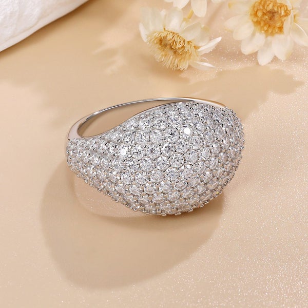 Moissanite Diamond Pave Setting Dome Ring S925 Silver 18K White Gold Plated63617779480065112