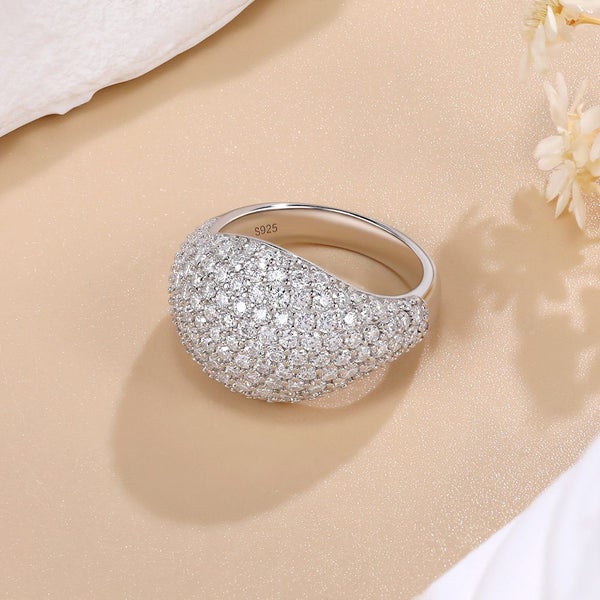Moissanite Diamond Pave Setting Dome Ring S925 Silver 18K White Gold Plated63617779480065113