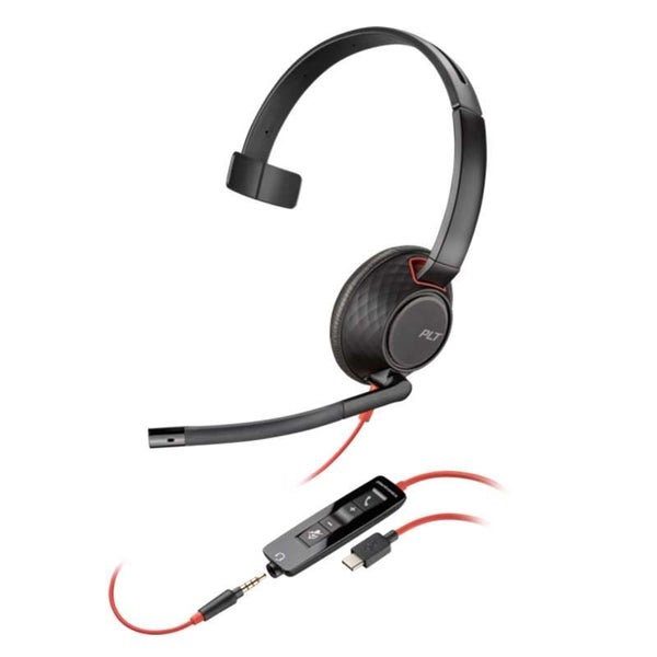 Poly Blackwire 5210 USB-C/A Mono Headset - UC, 3.5mm Plug, USB-C/A Adapter (8... Carousel 1