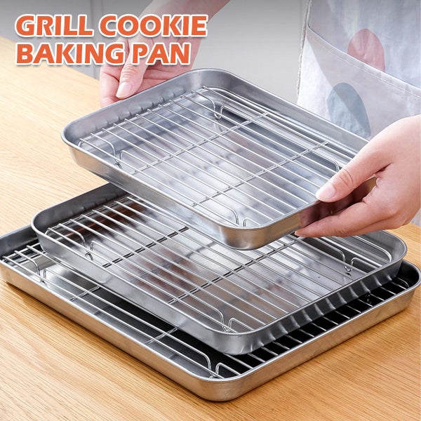 Stainless Steel Baking Pan Tray With Wire Rack Cake Baking BBQ Pan Carousel 2