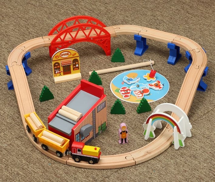 PTN Log Loading Wooden Train Track Expansion Pack Compatible Thomas Railway Carousel 1