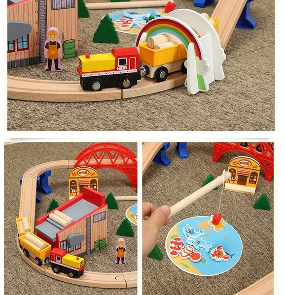 PTN Log Loading Wooden Train Track Expansion Pack Compatible Thomas Railway Carousel 2