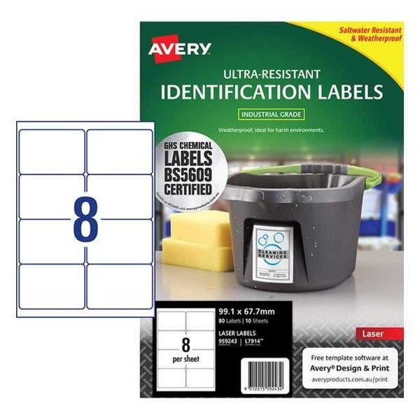 Avery Ultra Resistant Id Label L7914 White 8 Up 10 Sheets Laser 99.1x67.7mm Carousel 2