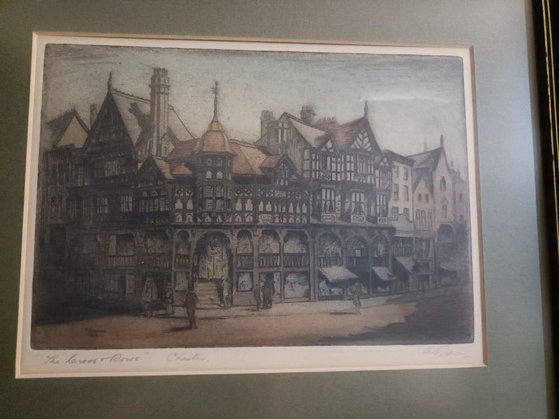 ##Collectable! Antique Signed Etching - The Cross and Rows - Chester, England ## Carousel 2