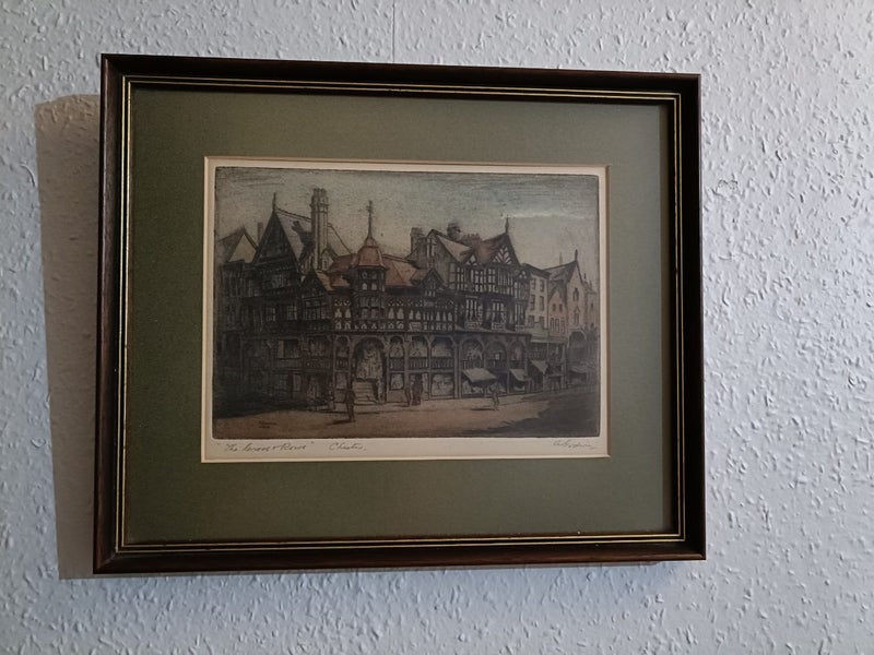 ##Collectable! Antique Signed Etching - The Cross and Rows - Chester, England ## Carousel 1