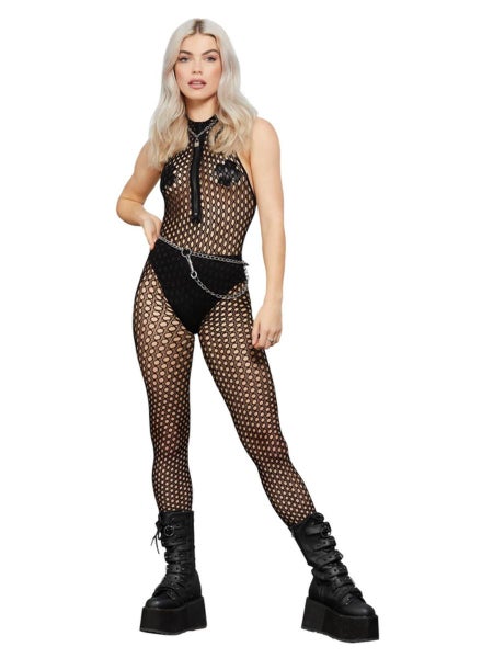 Fever Sleeveless Zipped Bodystocking, Black OSFM Carousel 1