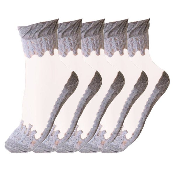 Anyfootwear 5 Pairs Size 5-9 Fashion Socks Summer Lace Embroidery Breathable ... Carousel 1