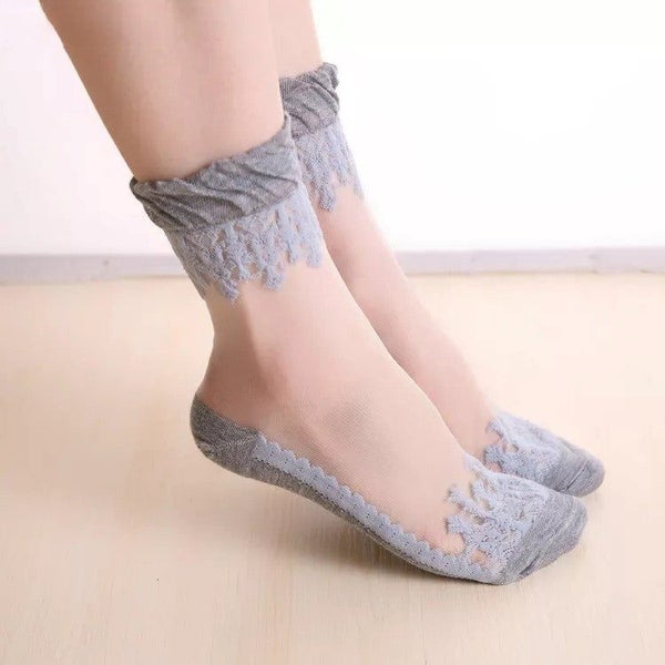 Anyfootwear 5 Pairs Size 5-9 Fashion Socks Summer Lace Embroidery Breathable ... Carousel 2