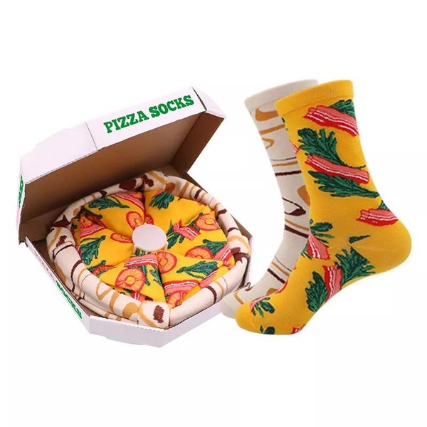 Anyfootwear Biege and Mustard Size 5-11 Fashion Socks With Pizza Design Happy... Carousel 1