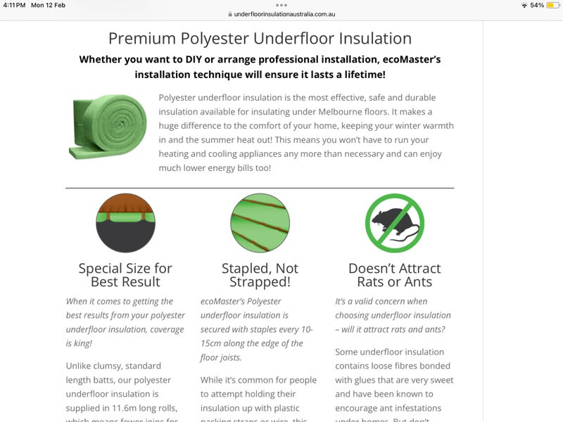 Non Toxic Polyester Underfloor insulation R 2 @ 500 or 650 mm 30 available Carousel 9