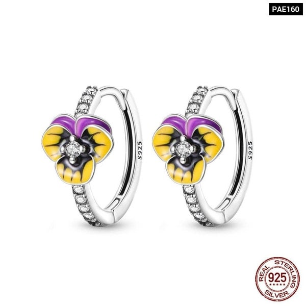 Sparkling Zircon Earrings 925 Sterling Silver Colourful Flower Butterfly Bee ... Carousel 1