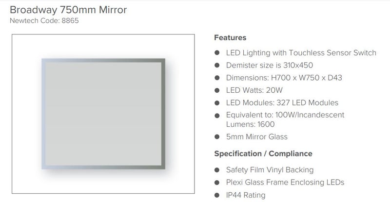 750MM RECTANGULAR LED MIRROR - ****EX-DISPLAY**** Carousel 5