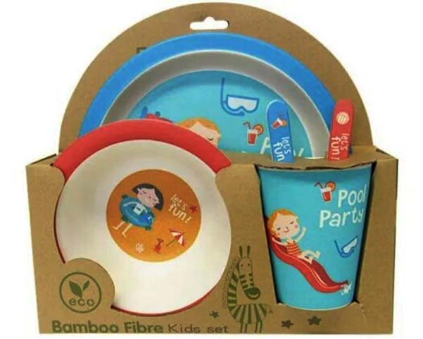 5 Piece Eco Kids Dinnerware Set: Pool Party Design Carousel 1