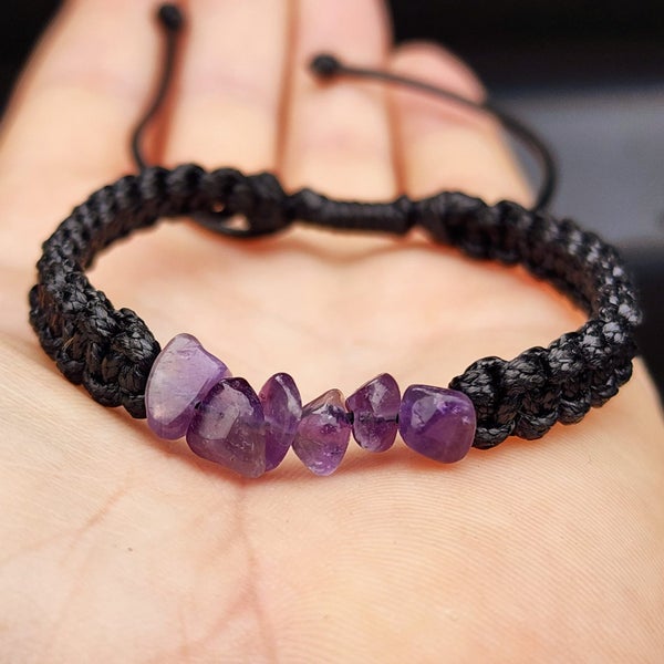 Natural Amethyst Chip Black Macrame Bracelet Carousel 1