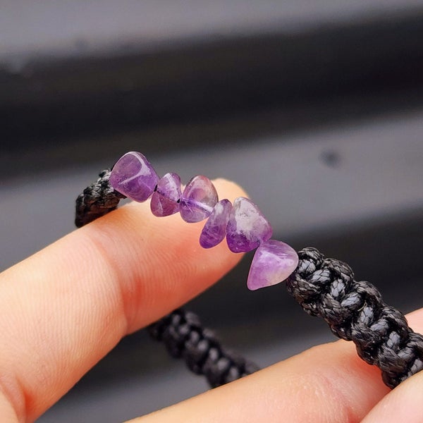 Natural Amethyst Chip Black Macrame Bracelet Carousel 2