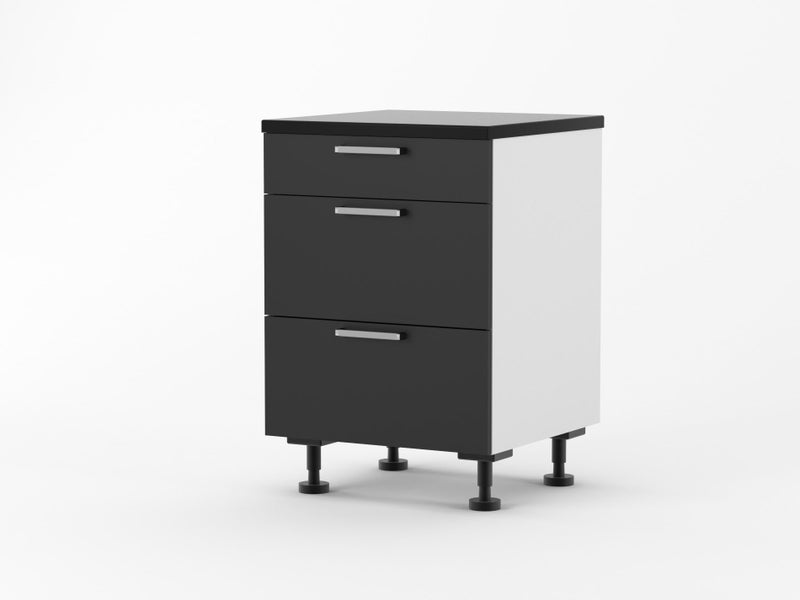 Rome 600mm Three Drawer Cabinet Matte Black Carousel 1