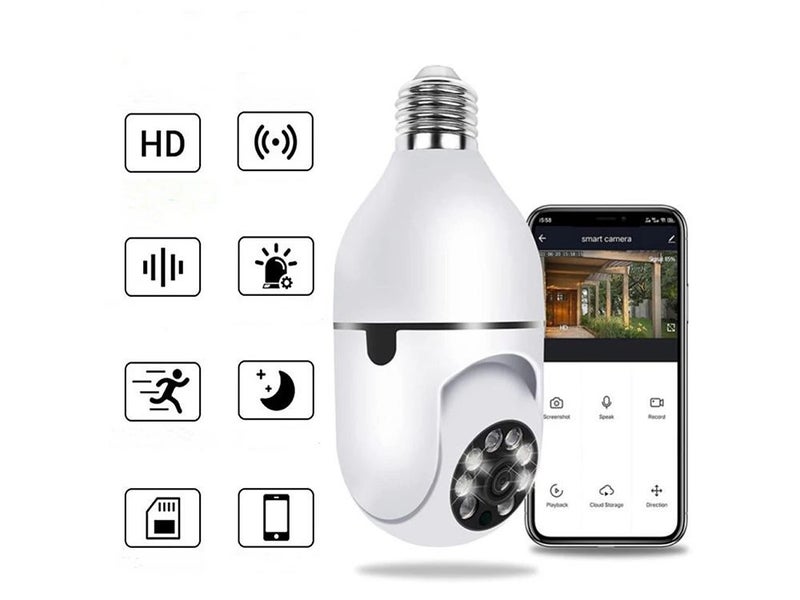 WiFi Panoramic Bulb Camera 1080P Wireless Home Surveillance Camera Night Vision Carousel 2