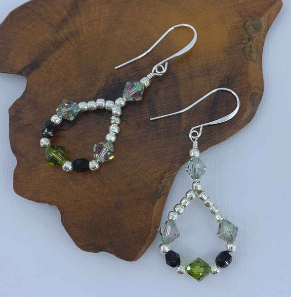 925 Sterling Silver Crystal Drop Earrings "Audrey" (Green) Carousel 1