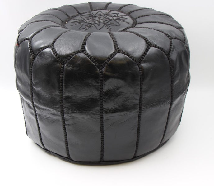 Genuine Moroccan Leather Medium Pouf-Black - Free Delivery Carousel 2