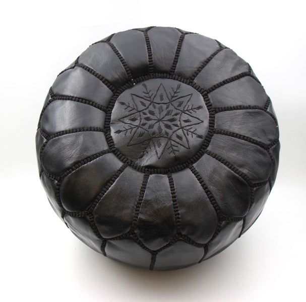 Genuine Moroccan Leather Medium Pouf-Black - Free Delivery Carousel 1
