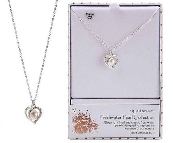 Silver & Freshwater Pearl Heart Necklace by Equilibrium Carousel 1
