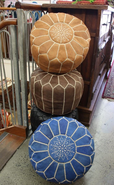 Genuine Moroccan Leather Medium Pouf-Brown - Free Delivery Carousel 7