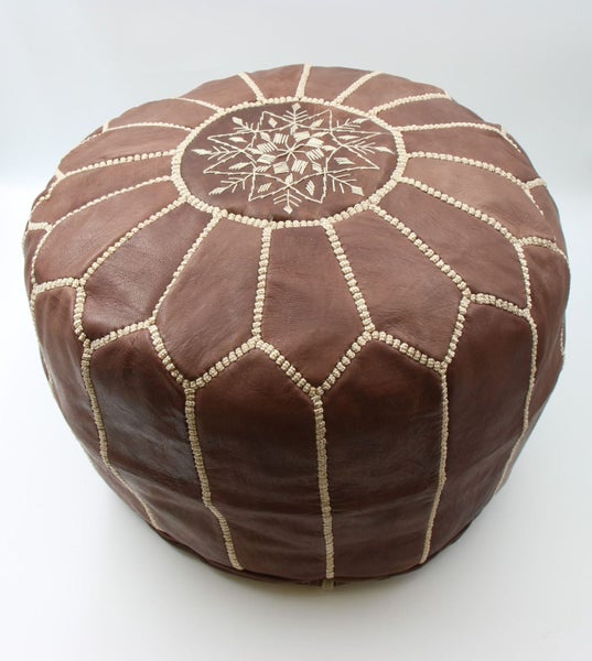 Genuine Moroccan Leather Medium Pouf-Brown - Free Delivery Carousel 1