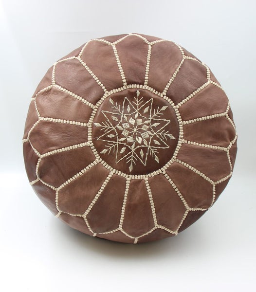 Genuine Moroccan Leather Medium Pouf-Brown - Free Delivery Carousel 2