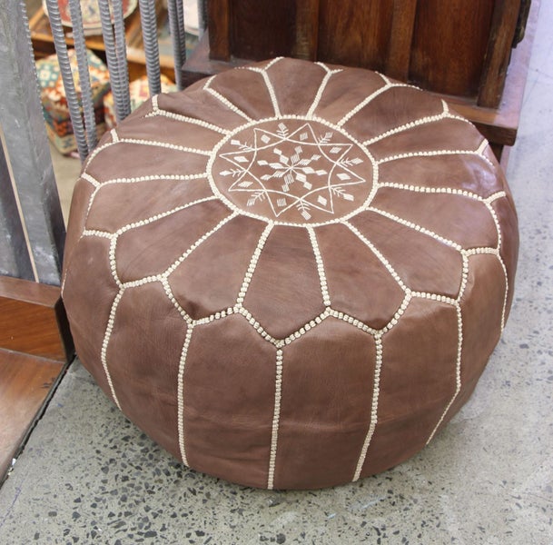 Genuine Moroccan Leather Large Pouf-Tan - Free Delivery Carousel 1