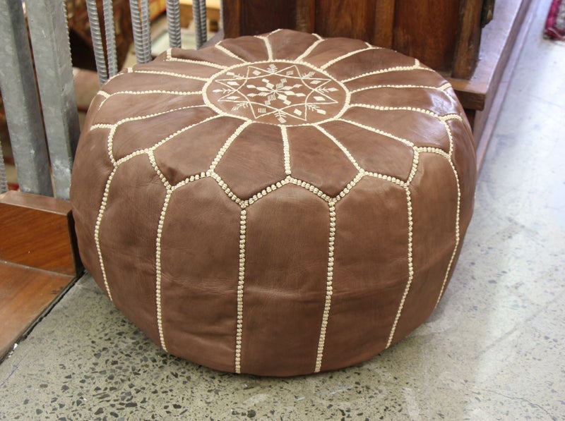 Genuine Moroccan Leather Large Pouf-Tan - Free Delivery Carousel 2