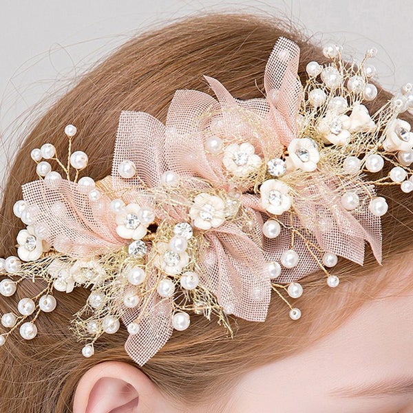 Pearl Rhinestones Headbands for Women Headwear Silk Flowers Bride Carousel 2